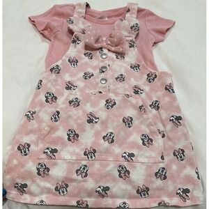 Disney Minnie Mouse Suspender Skirt Set for Girls size 4T Pink Denim